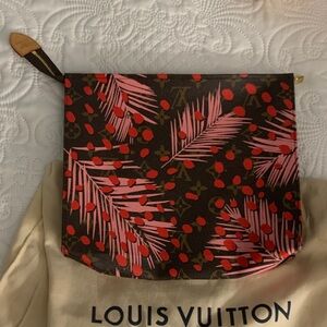 Louis Vuitton Monogram Pouch with Pink Palm Print & Red Dots